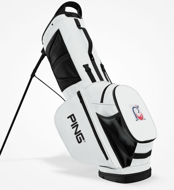 Bardo Golf Bag · side view showing Ping branding and Bardo flame on ball pocket